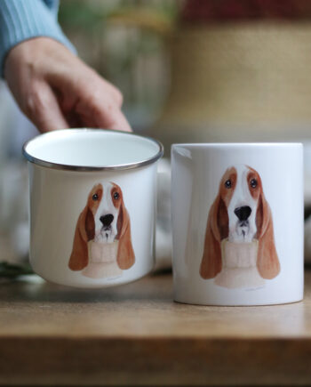 TAZAS BASSET HOUND CERAMICA Y METAL