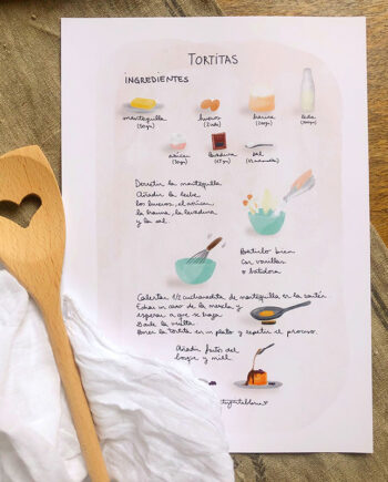 Una nueva versión ILUSTRADA de la RECETA de las TORTITAS. Una lámina ideal para decorar tu cocina y tener siempre a mano.