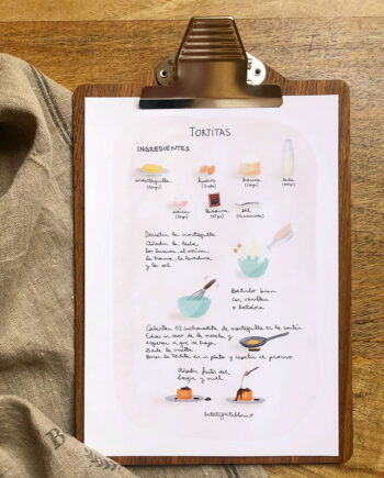 Una nueva versión ILUSTRADA de la RECETA de las TORTITAS. Una lámina ideal para decorar tu cocina y tener siempre a mano.
