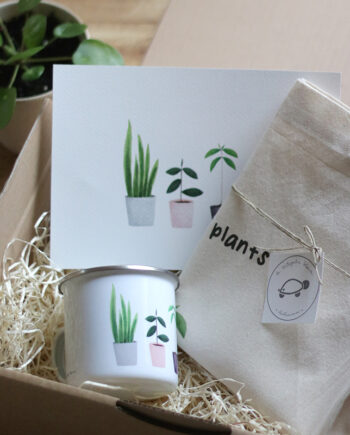 pack PLANT LOVER vintage: totebag, taza metal y lámina My lovely plants