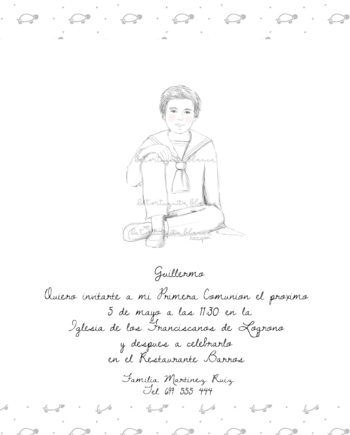invitaciones primera comunión NIÑO. Colección GUILLERMO. Traje o marinero. Personalizable.