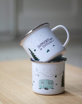 Taza metal CARAVANA azul mint