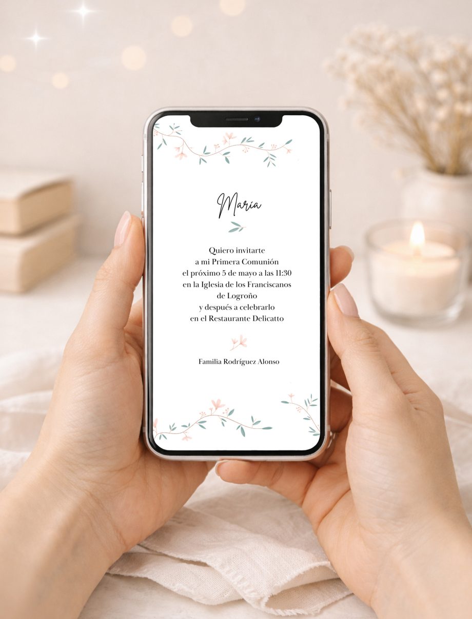 Invitación DIGITAL de Comunión. Modelo FLEURS