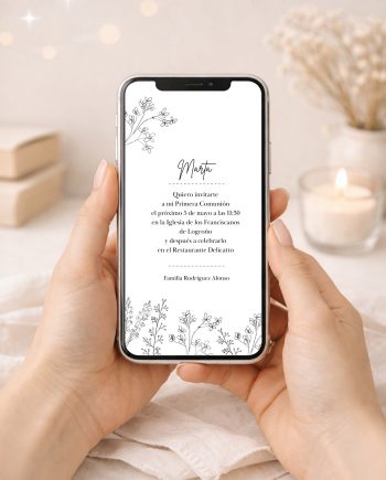 Invitación DIGITAL de Comunión. Modelo FLORES SILVESTRES