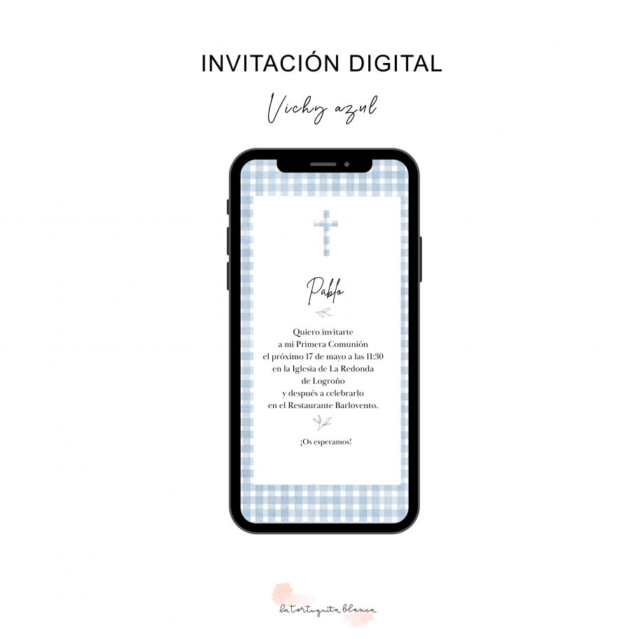 Invitación DIGITAL de Comunión. Modelo VICHY.