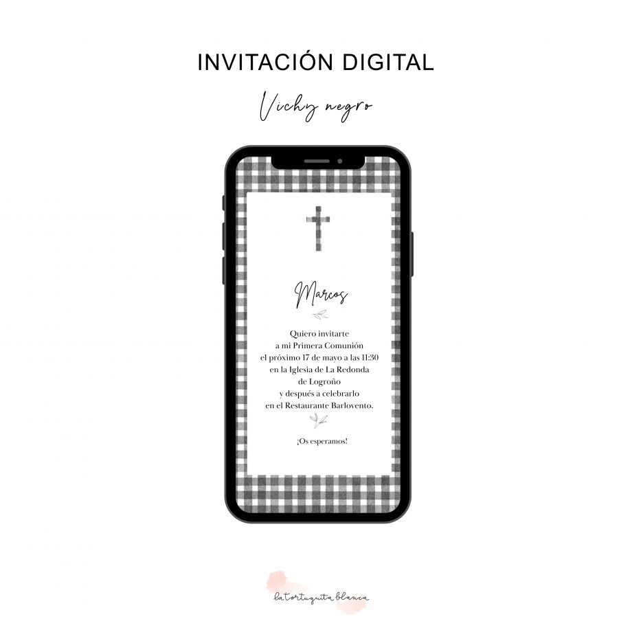 Invitación DIGITAL de Comunión. Modelo VICHY.
