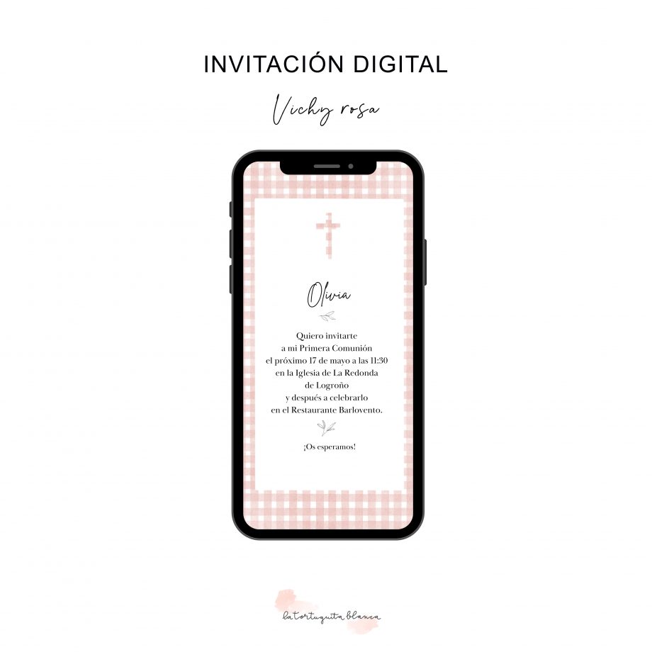 Invitación DIGITAL de Comunión. Modelo VICHY.