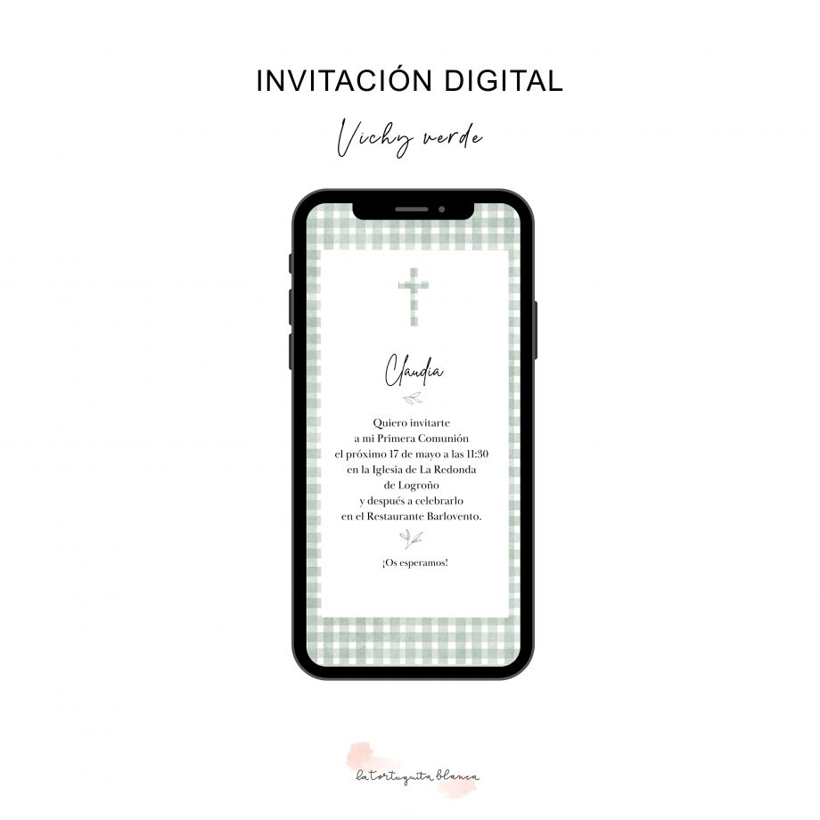 Invitación DIGITAL de Comunión. Modelo VICHY.