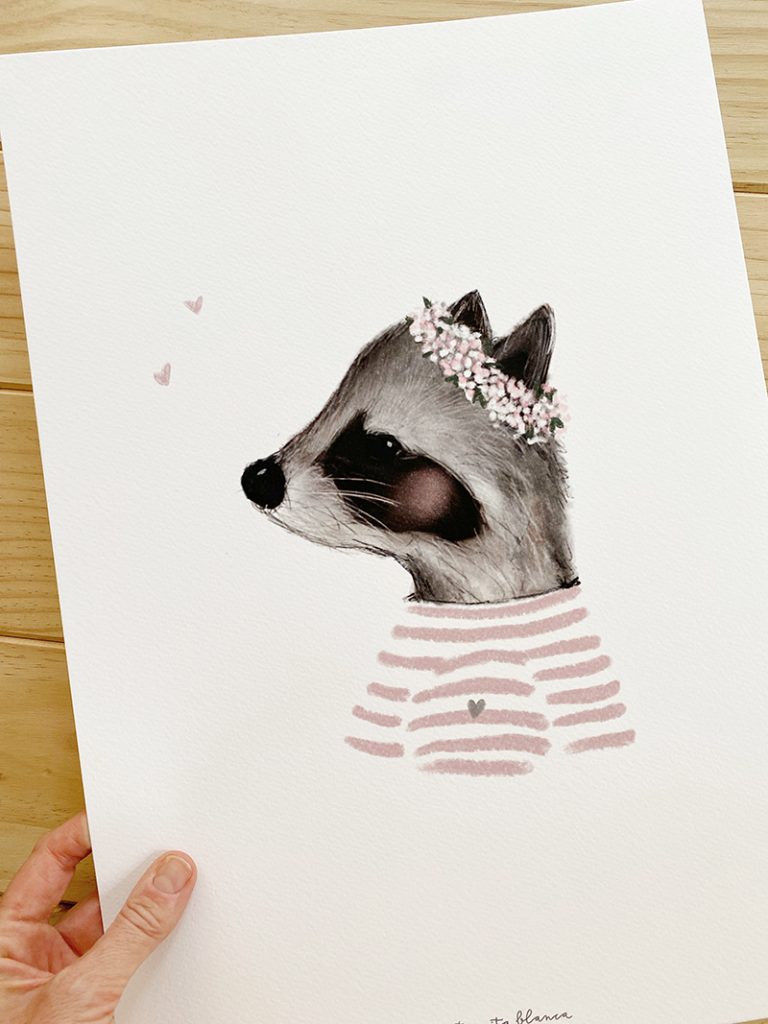 ILUSTRACION BABY MAPACHE GIRL MARINERA. PERSONALIZABLE.