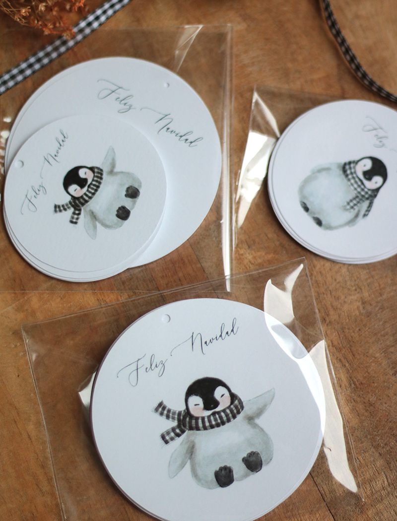 PACKS ETIQUETAS REGALO NAVIDEÑAS. Modelo PINGÜINOS