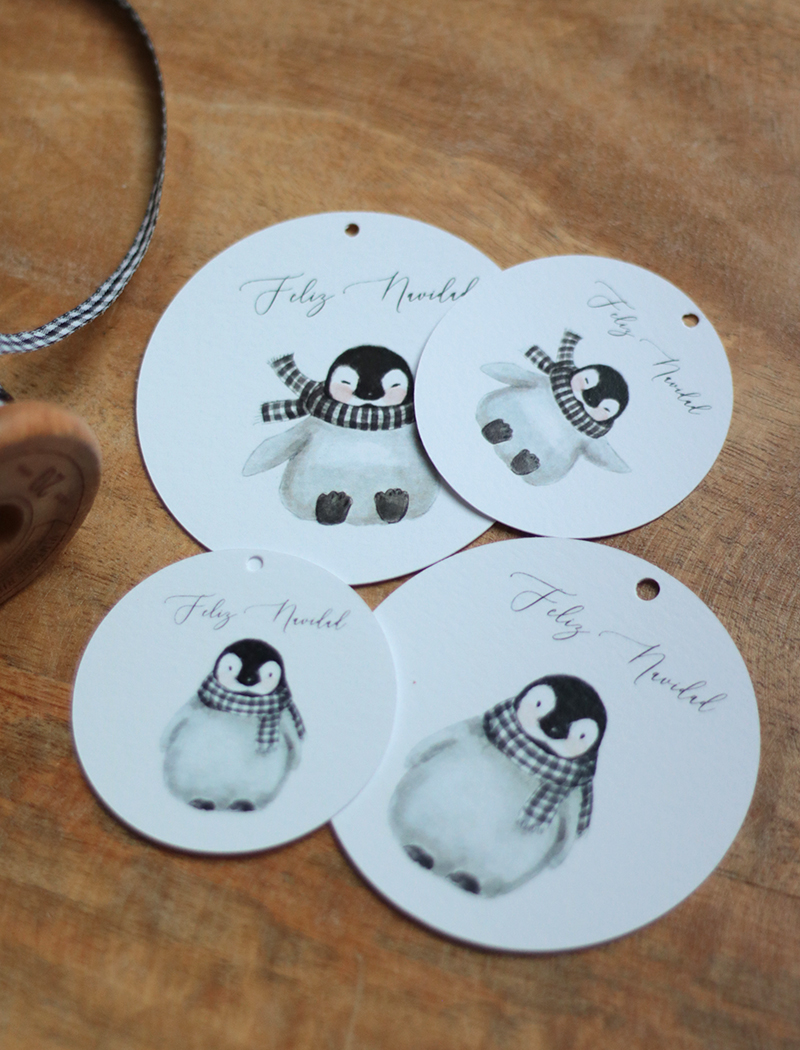 PACKS ETIQUETAS REGALO NAVIDEÑAS. Modelo PINGÜINOS