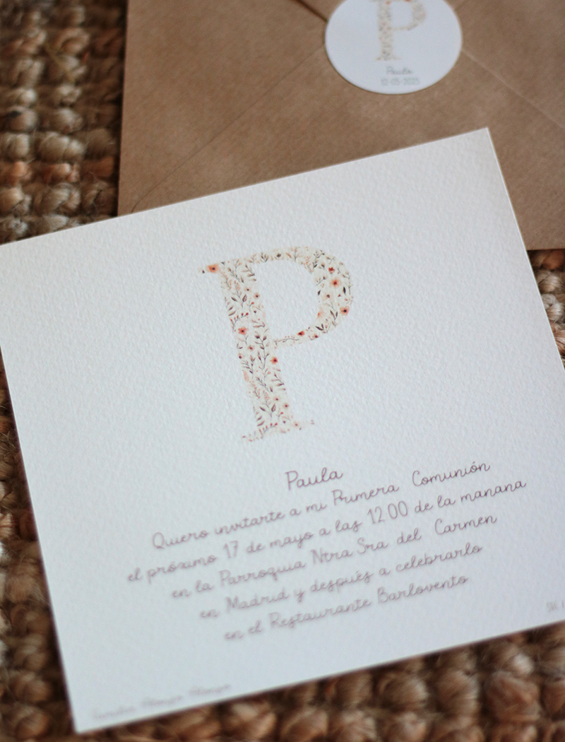 Invitaciones primera comunión. Colección INICIAL NATURA