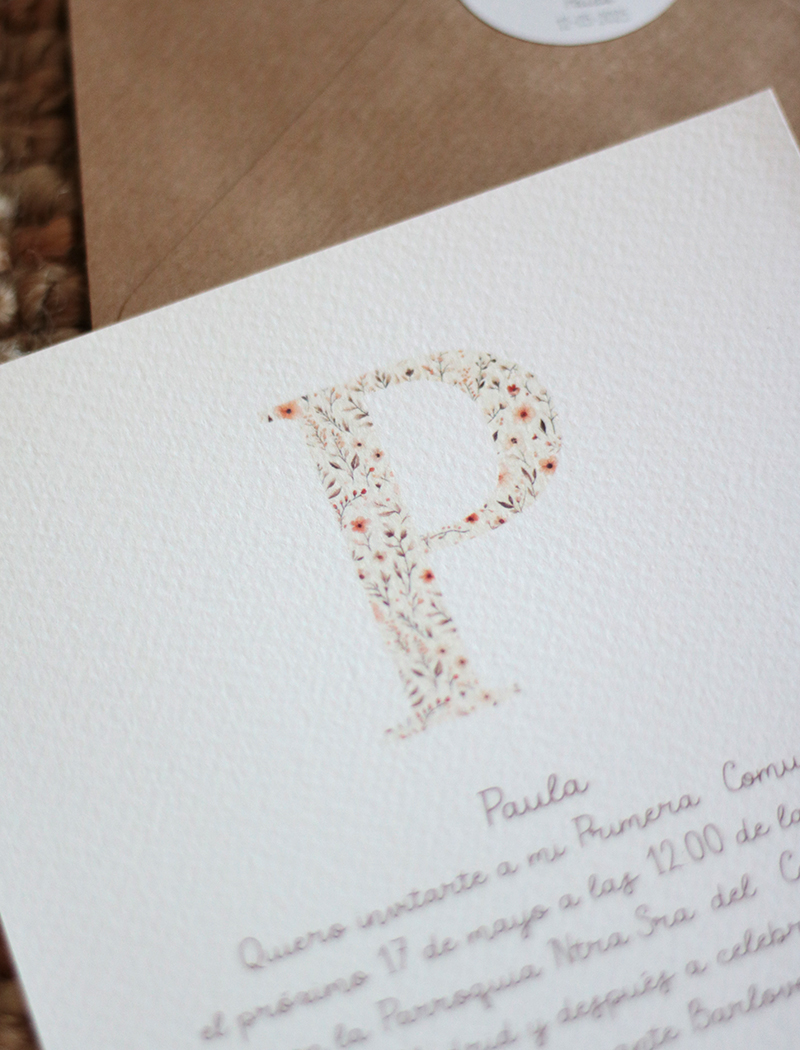 Invitaciones primera comunión. Colección INICIAL NATURA