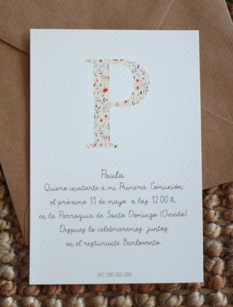 Invitaciones primera comunión. Colección INICIAL NATURA