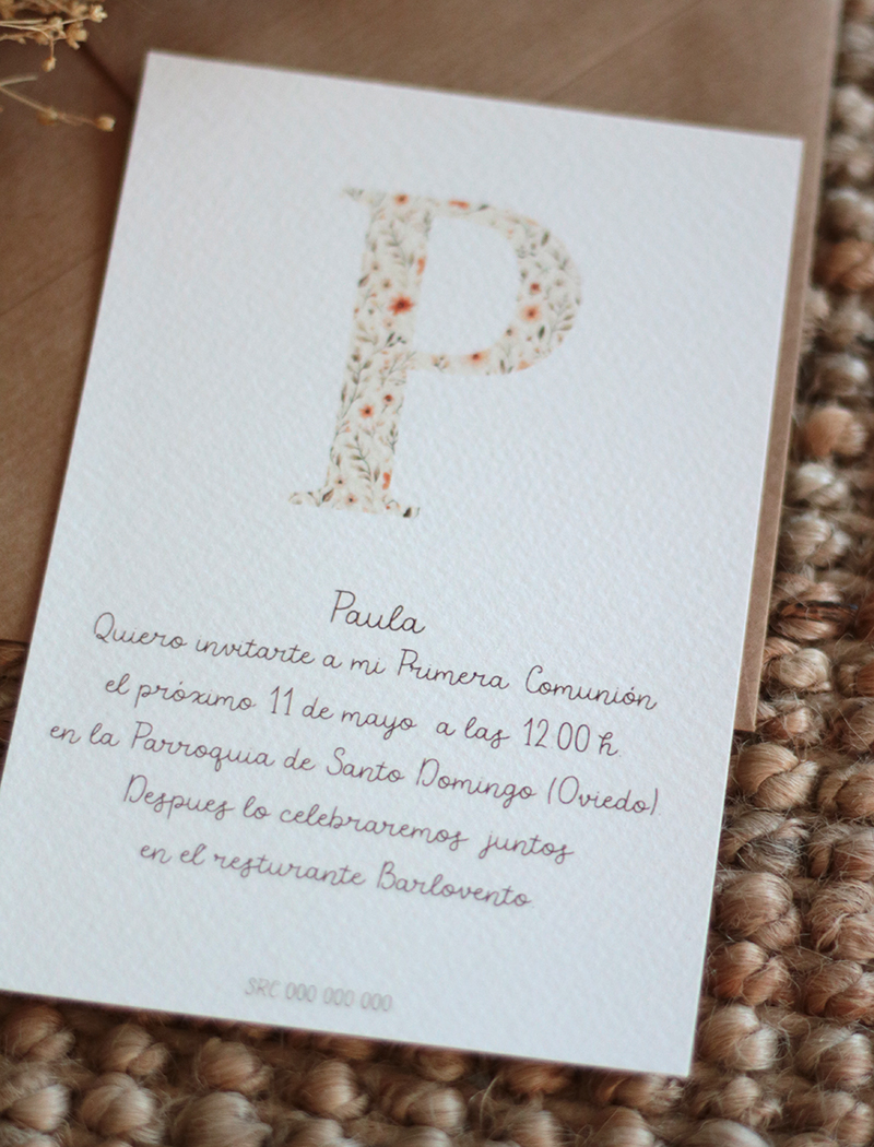 Invitaciones primera comunión. Colección INICIAL NATURA