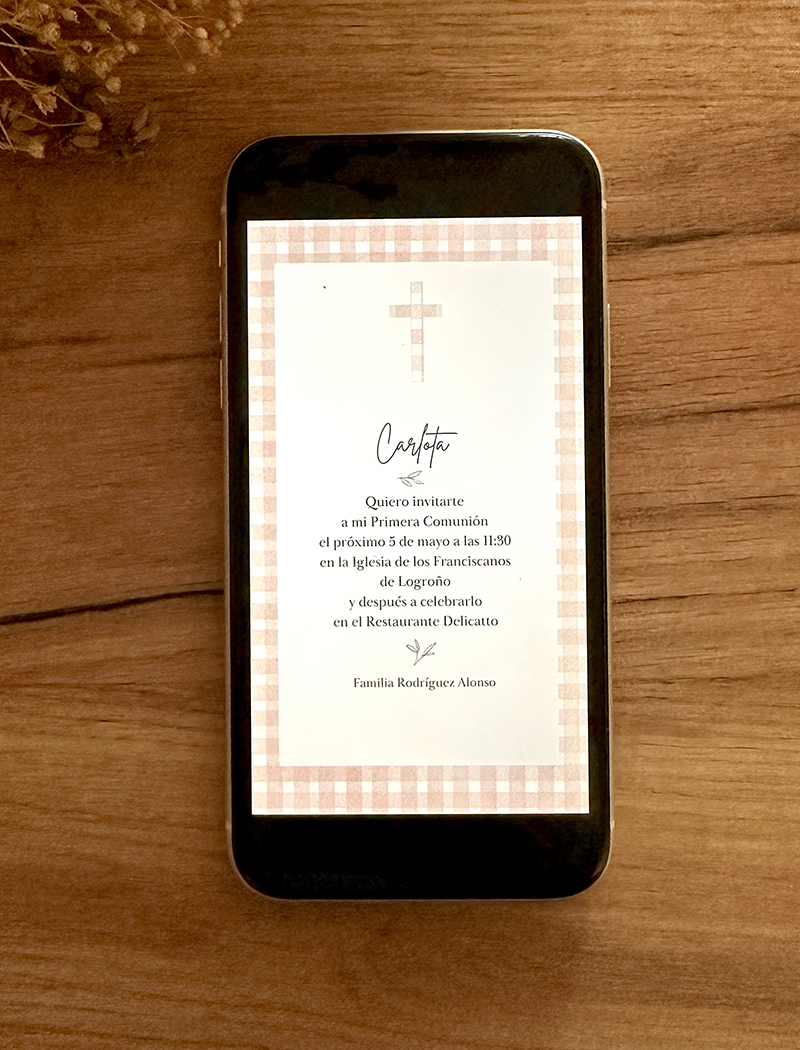 Invitación DIGITAL de Comunión. Modelo VICHY.