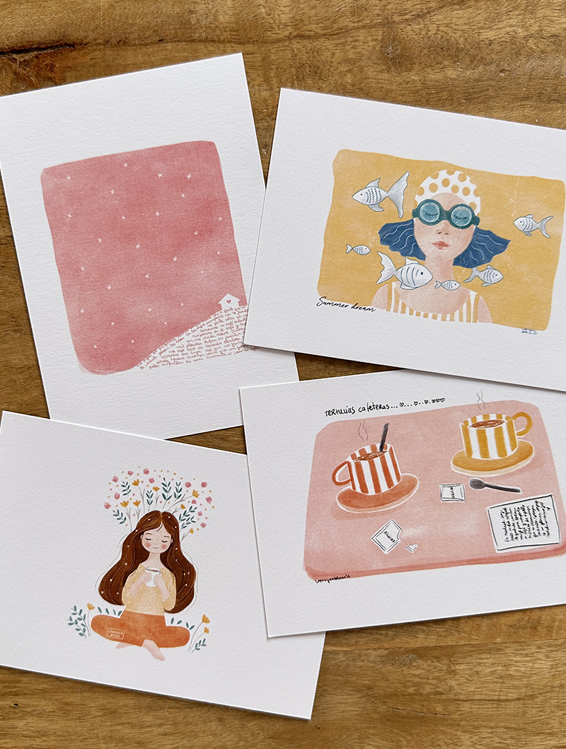 PACK 4 POSTALES ILUSTRADAS. INSTANTES DE CALMA