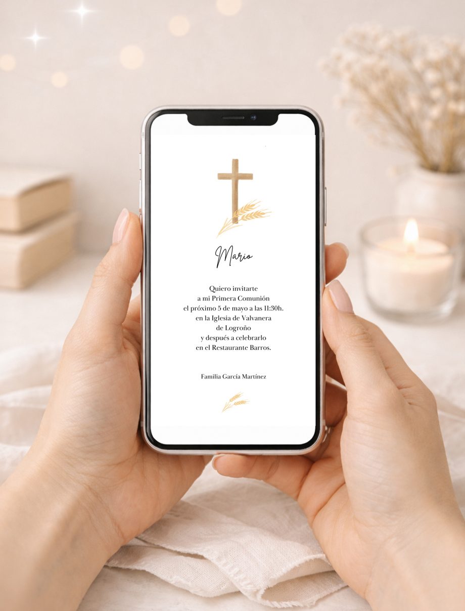 Invitación DIGITAL de Comunión. Modelo CRUZ CON ESPIGAS.