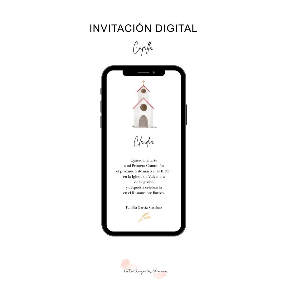 Invitación DIGITAL de Comunión. Modelo CAPILLA