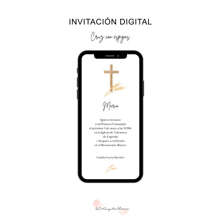 Invitación DIGITAL de Comunión. Modelo CRUZ CON ESPIGAS.
