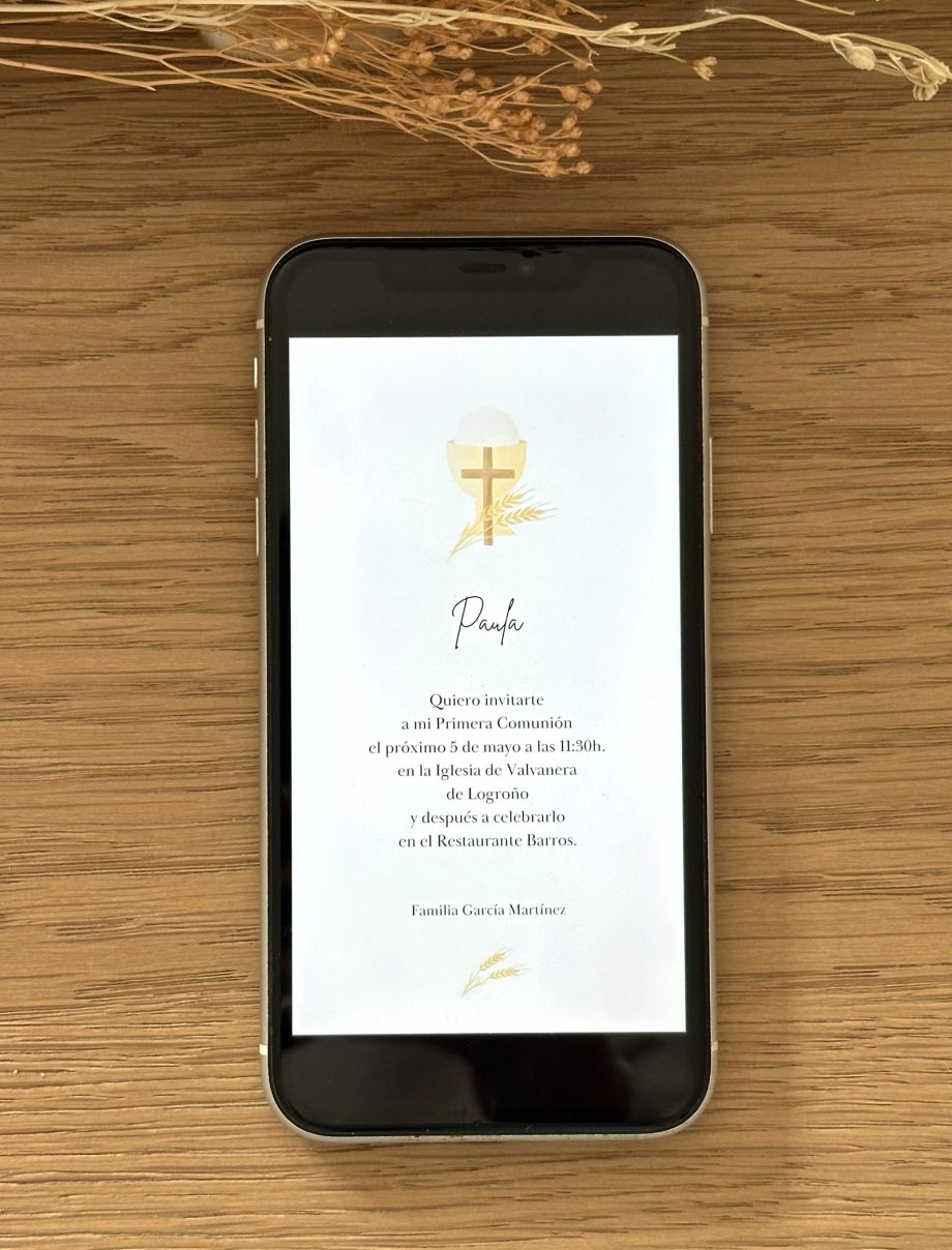 Invitación DIGITAL de Comunión. Modelo CÁLIZ Y CRUZ