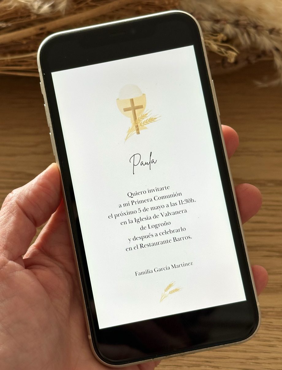 Invitación DIGITAL de Comunión. Modelo CÁLIZ Y CRUZ