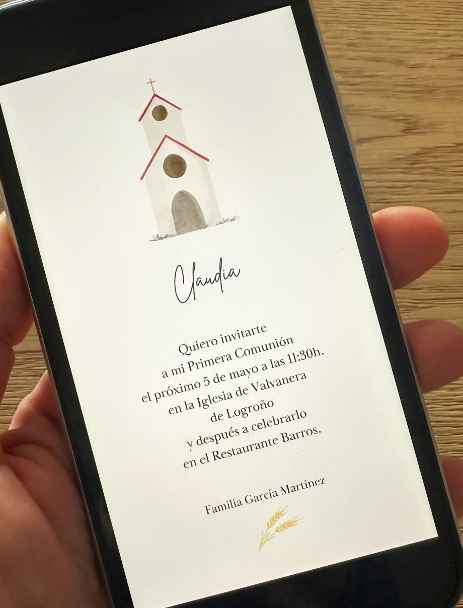 Invitación DIGITAL de Comunión. Modelo CAPILLA