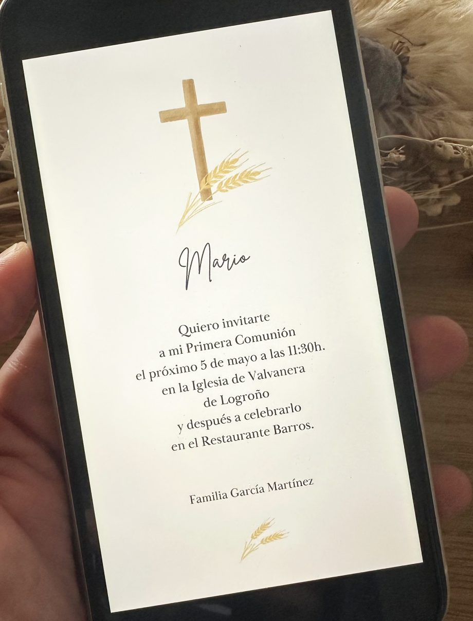 Invitación DIGITAL de Comunión. Modelo CRUZ CON ESPIGAS.