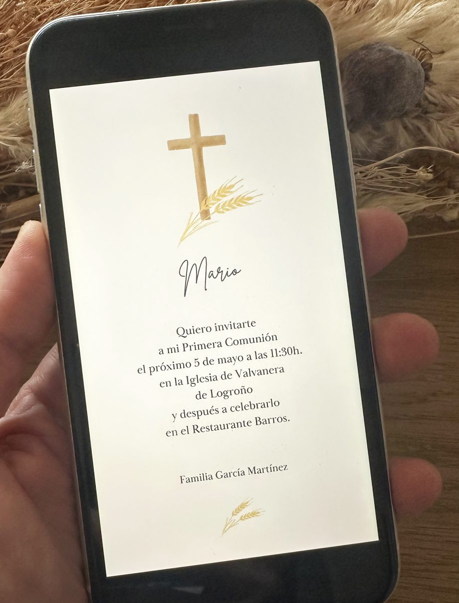 Invitación DIGITAL de Comunión. Modelo CRUZ CON ESPIGAS.