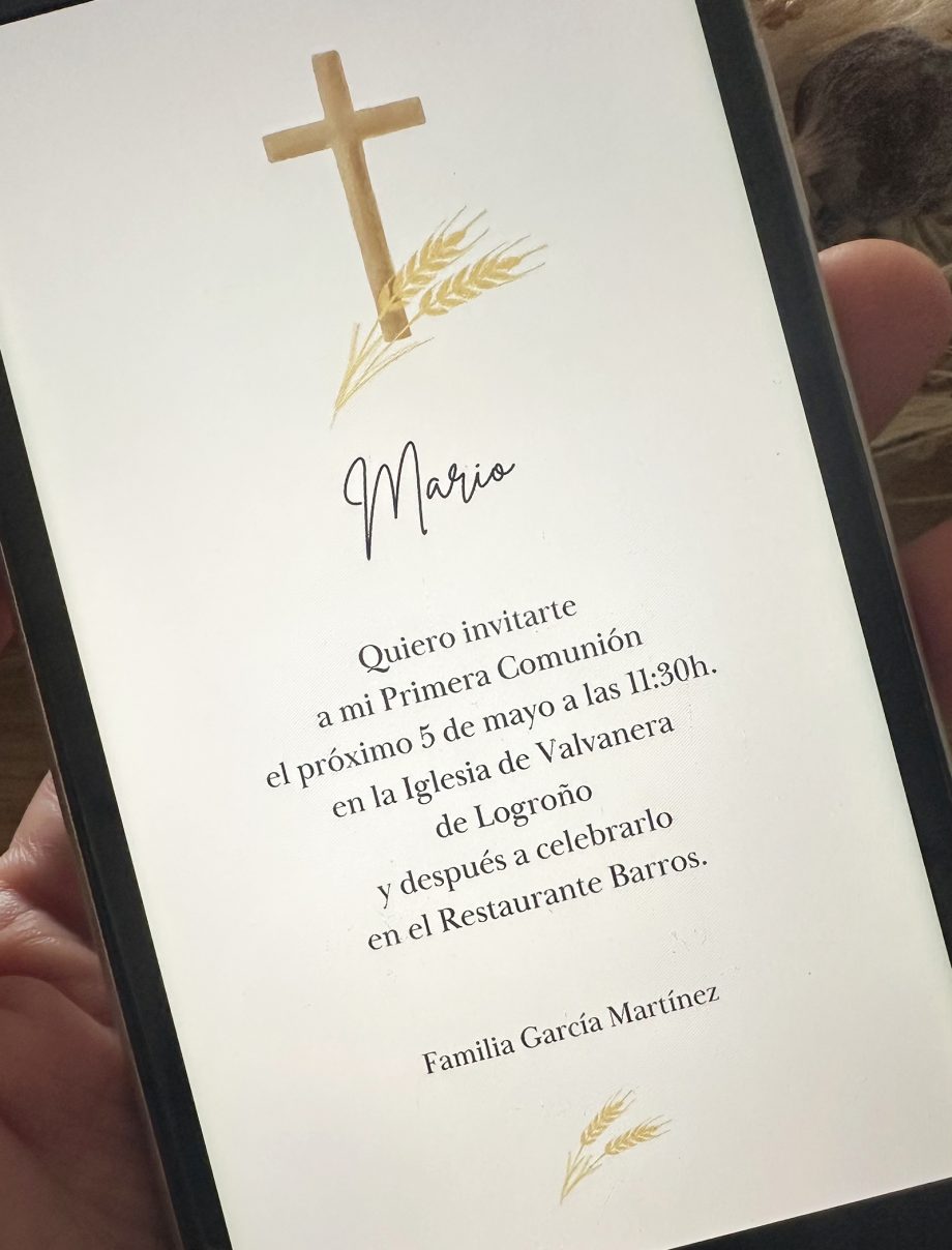 Invitación DIGITAL de Comunión. Modelo CRUZ CON ESPIGAS.