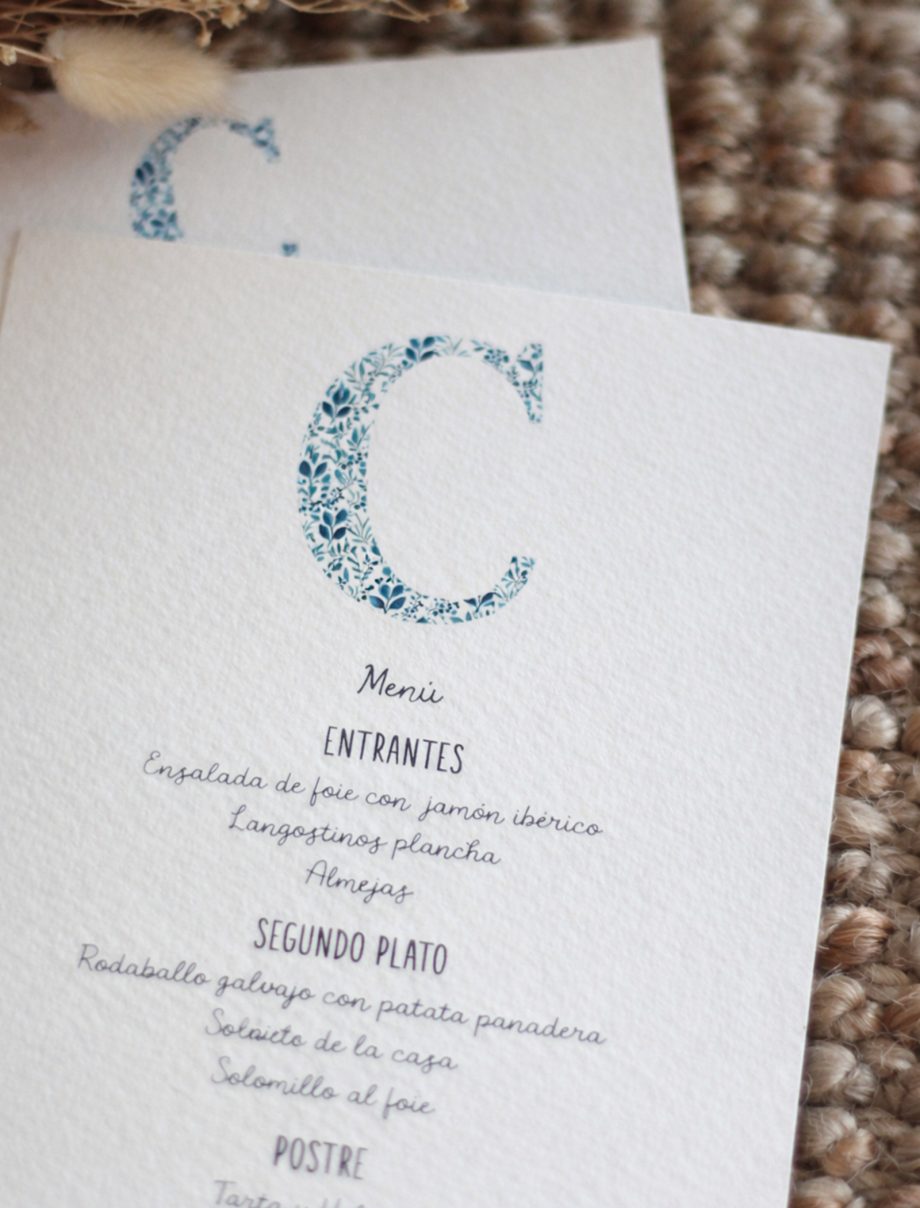 Menús primera comunión. Colección INICIAL NATURA BLUE