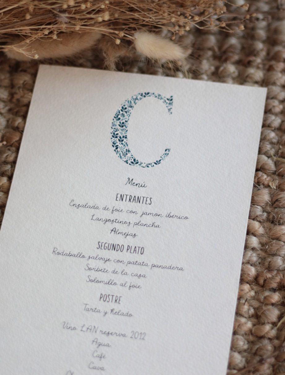 Menús primera comunión. Colección INICIAL NATURA BLUE