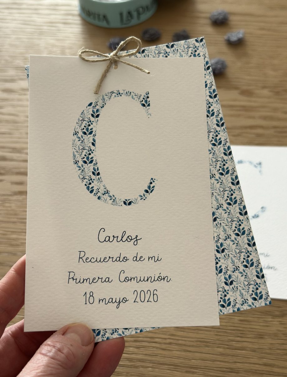 Recordatorios primera comunión. Colección INICIAL NATURA BLUE