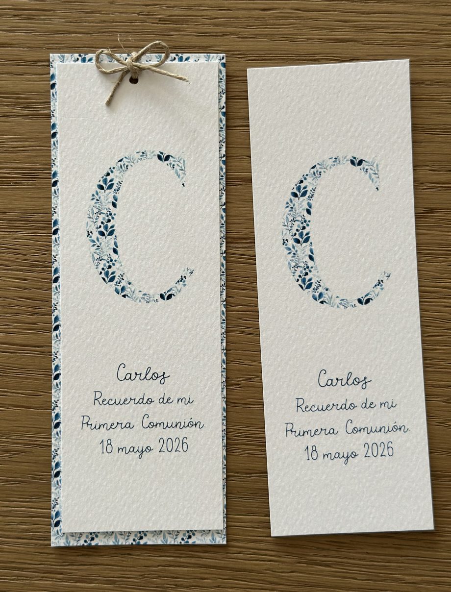 Recordatorios primera comunión. Colección INICIAL NATURA BLUE