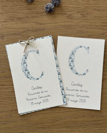 Recordatorios primera comunión. Colección INICIAL NATURA BLUE