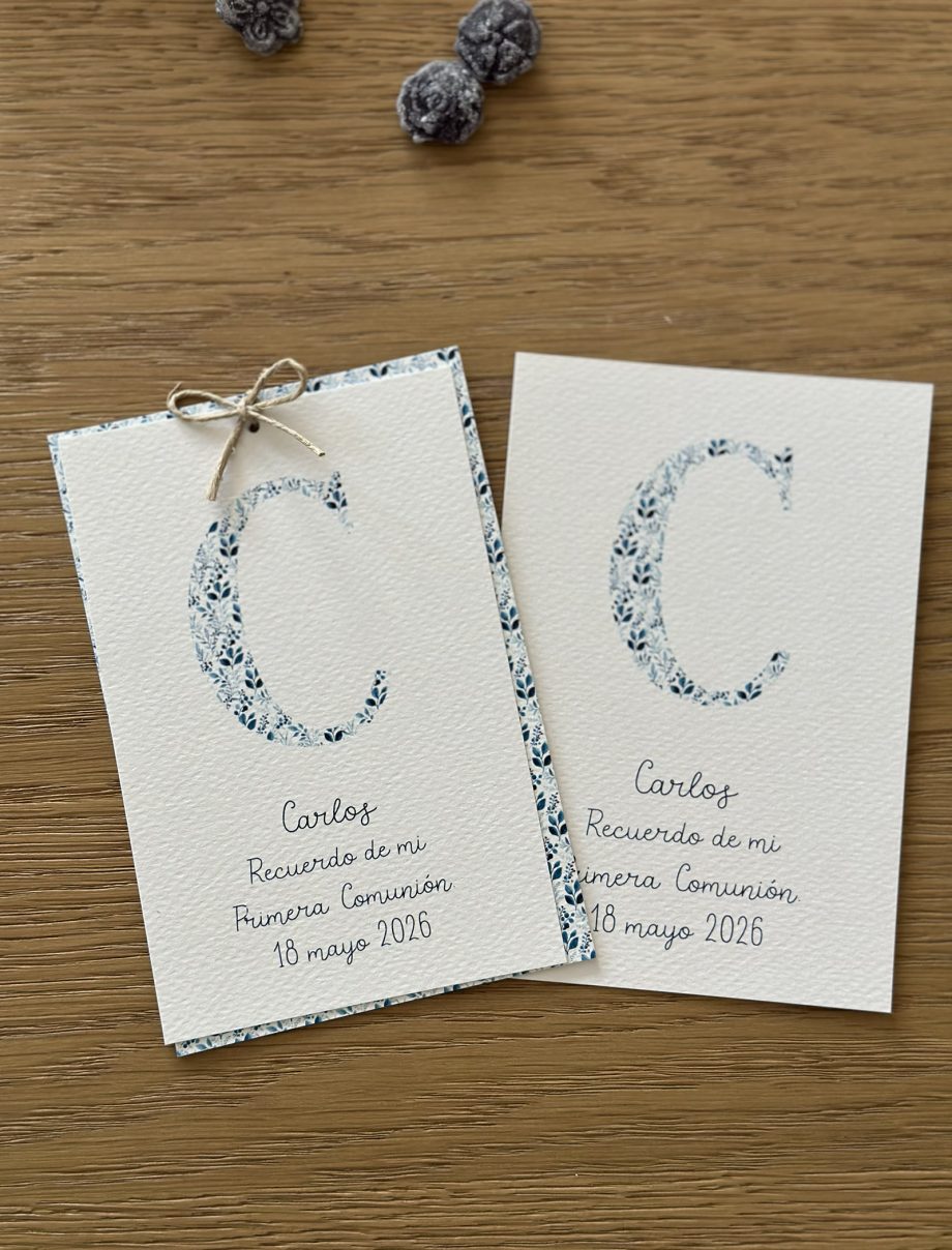 Recordatorios primera comunión. Colección INICIAL NATURA BLUE
