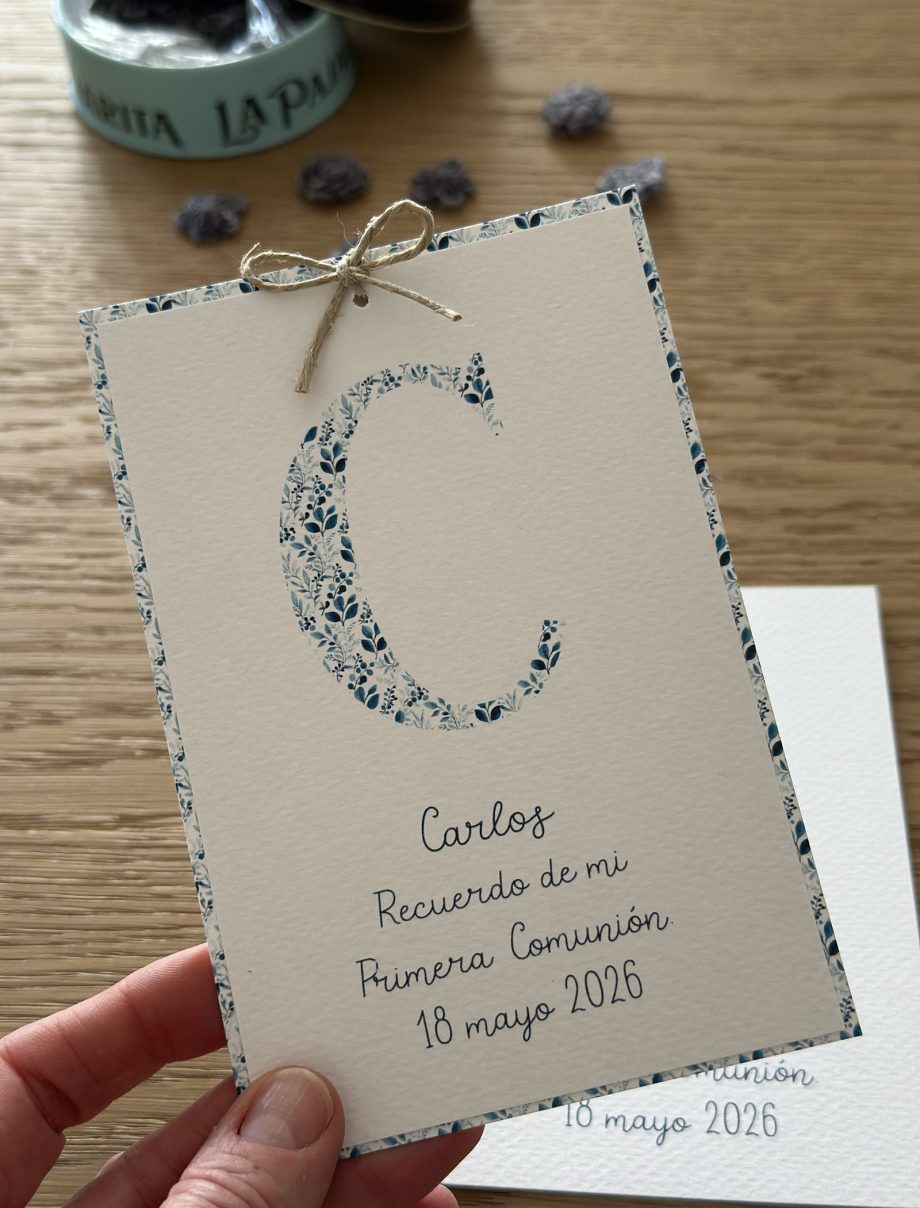 Recordatorios primera comunión. Colección INICIAL NATURA BLUE