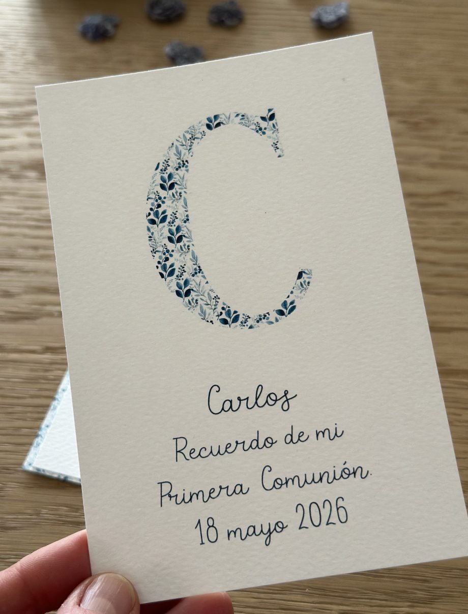 Recordatorios primera comunión. Colección INICIAL NATURA BLUE