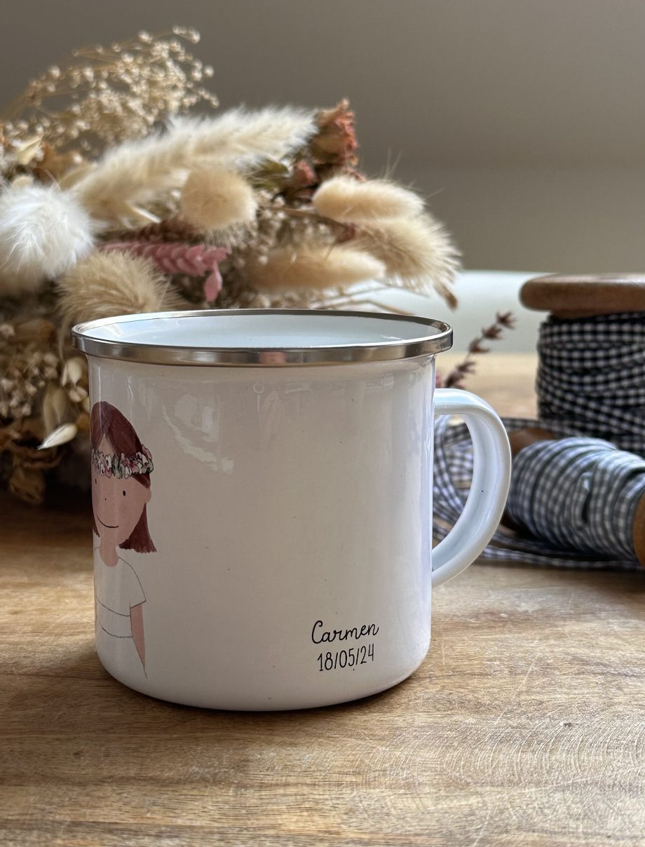 TAZA PRIMERA COMUNIÓN colección OLIVIA. Metal y cerámica.