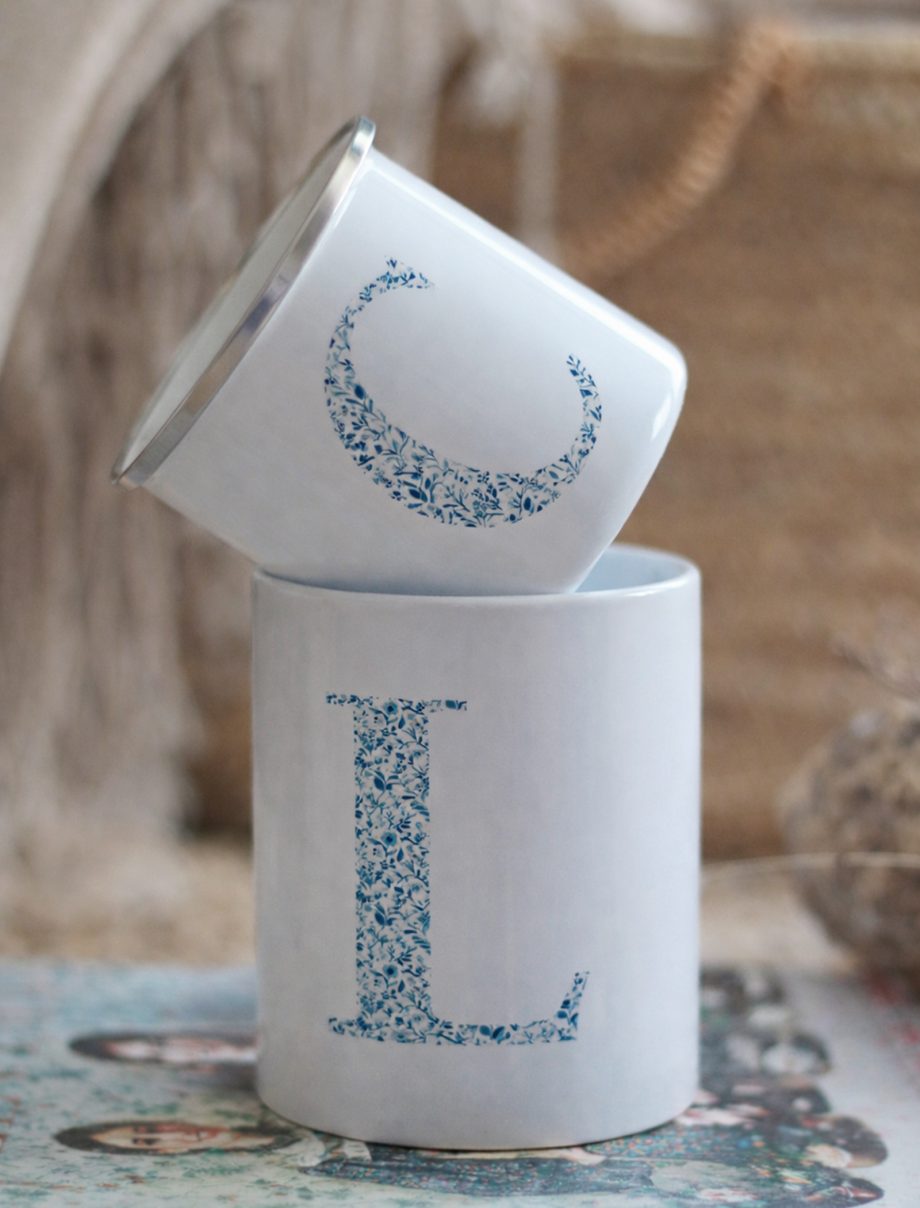 TAZAS colección INICIAL NATURA BLUE. CERÁMICA Y METAL