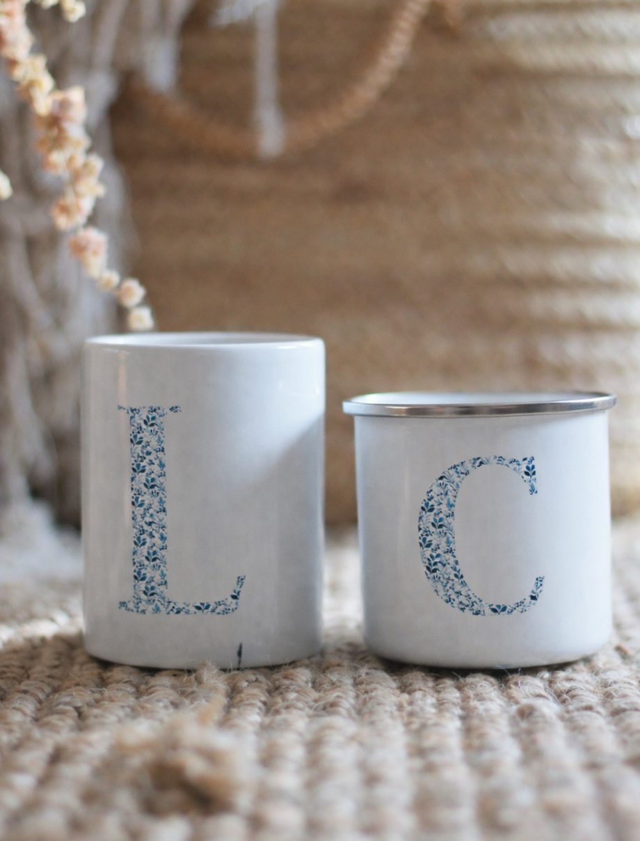 TAZAS colección INICIAL NATURA BLUE. CERÁMICA Y METAL