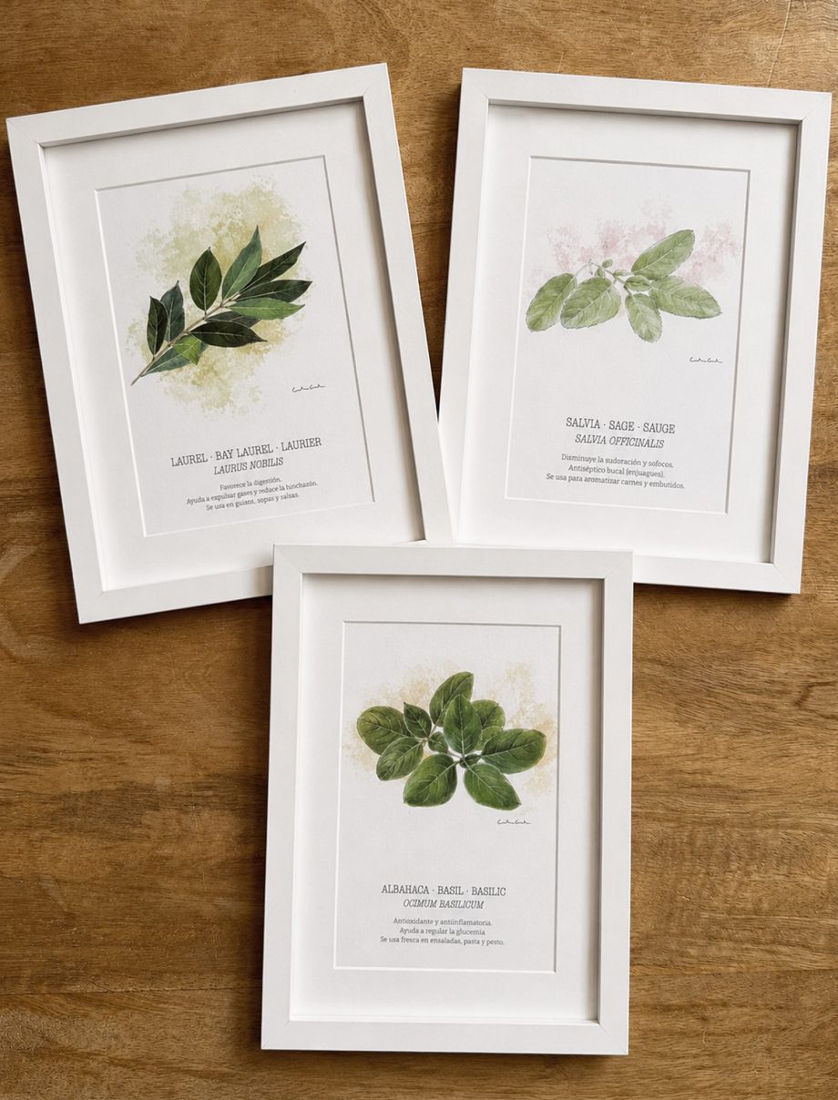 Láminas de hierbas aromáticas ilustradas