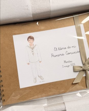 Libro de firmas de primera comunion personalizado con el dibujo de un niño de marinero